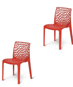 Supreme Web Armless Plastic Chair | Dining Chair for Home | Office | Cafe | Garden | Indoor&Outdoor Use | Colour: Coke Red; Set of 2